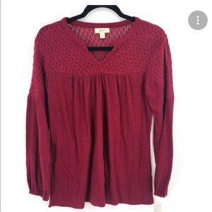 Style & Co burgundy Long sleeve sweater blouse.